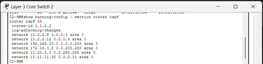 OSPF Configuration on Layer 3 Core Switch 2